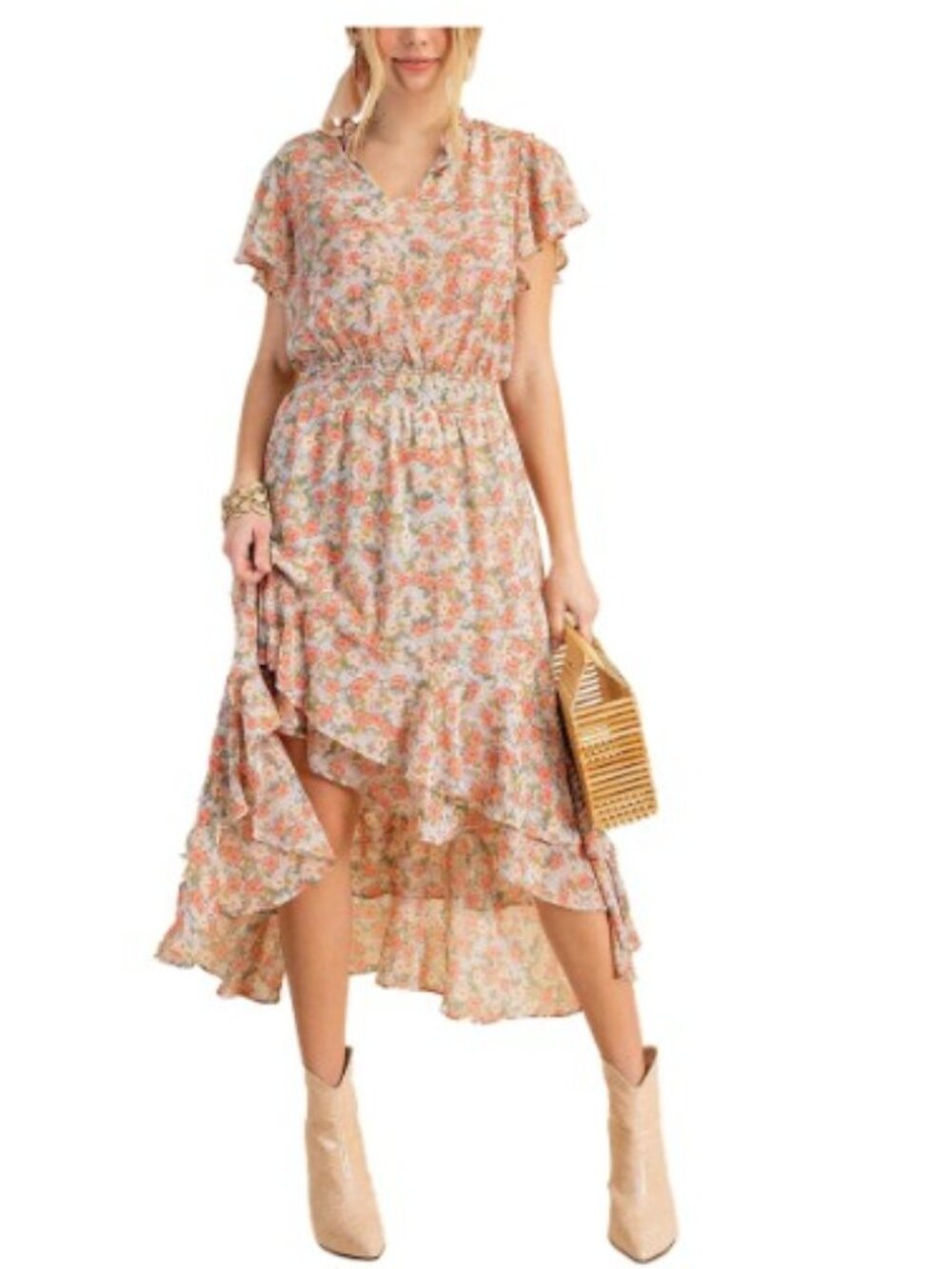 Romantic Flutter Sleeve, Smocked Waist Dress - Garden Boho, Spring/Summer - Picture 2 of 6
